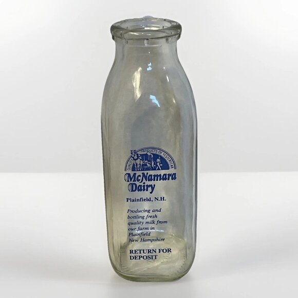 Vintage McNamara Dairy Plainfield New Hampshire Pint Glass Milk Bottle 7.5 in - Picture 1 of 11